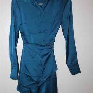 Never worn sateen dress. It has like a belt that you can wrap on your hip